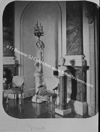 COPIES OF OLD PHOTOS LENT BY LORD CASTLEROSSE  ROUND HALL WITH STATUE OF EVE